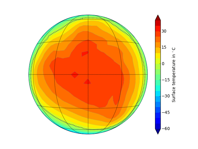 Représentation d'un simulation numérique des températures de surface possibles sur Proxima b.